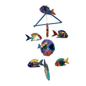 Hand Crafted Mexican Folk Art Fish Mobile Hanging Decor Artist Pensaco Signed